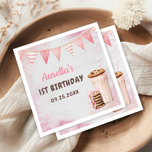 Serviette En Papier Milk et biscuits Fille Premier anniversaire Fête