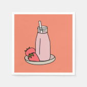 Serviette En Papier Milkshake fraise rétro rose (Devant)