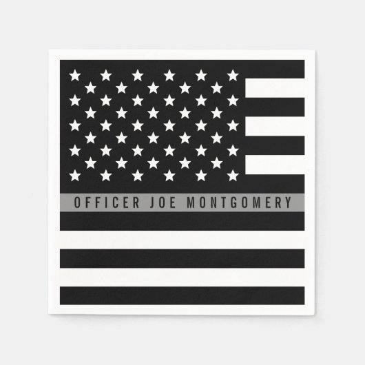 Serviette En Papier Mince Gris Line American Flag Monogramme (Devant)