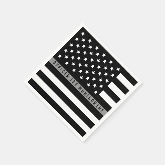 Serviette En Papier Mince Gris Line American Flag Monogramme (Coin)