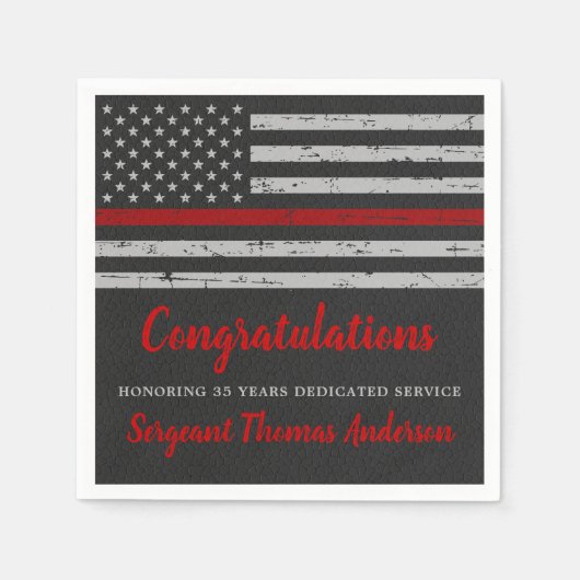 Serviette En Papier Mince Red Line Flag Party Pompier retraite (Devant)