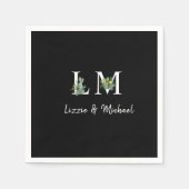 Serviette En Papier Mini Cactus Monogramme Nom Black Cocktail (Devant)