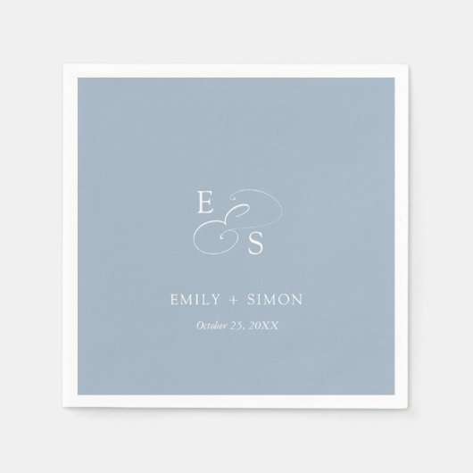 Serviette En Papier Mini Chic Dusty Mariage bleu Napkin (Devant)