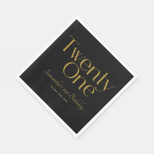 Serviette En Papier Mini Elegant Black Gold 21ème anniversaire (Coin)
