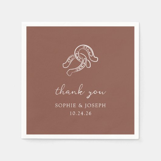 Serviette En Papier Mini-fer à cheval | Mariage Brown rustique (Devant)