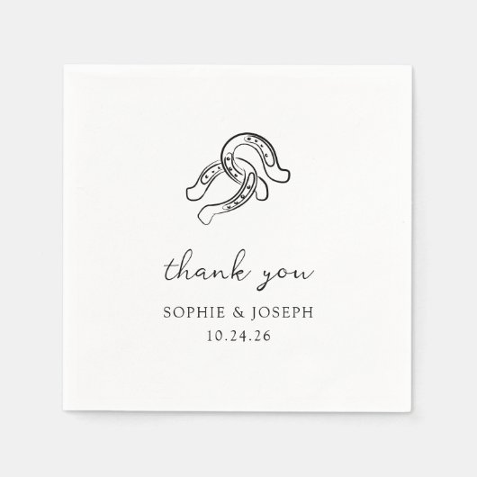 Serviette En Papier Mini-fer à cheval | Mariage noir et blanc (Devant)