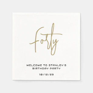 Serviette En Papier Mini Gold et Blanc Quarante Anniversaire