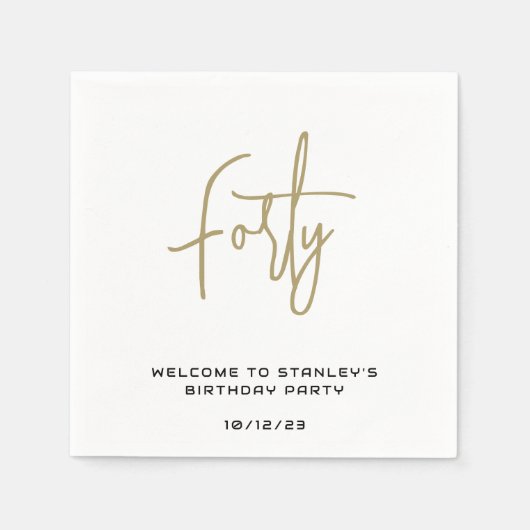Serviette En Papier Mini Gold et Blanc Quarante Anniversaire (Devant)