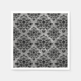 Serviette En Papier Mini gris fascinant de noir de motif de damassé de