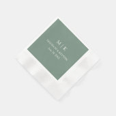 Serviette En Papier Mini-Monogramme Mariage Sage Green Cocktail (Coin)