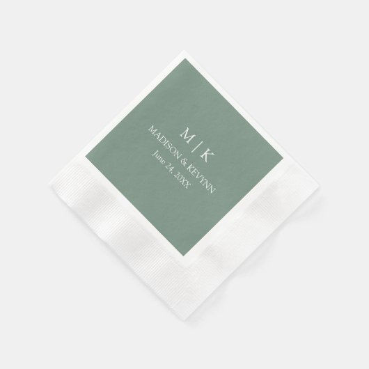 Serviette En Papier Mini-Monogramme Mariage Sage Green Cocktail (Coin)