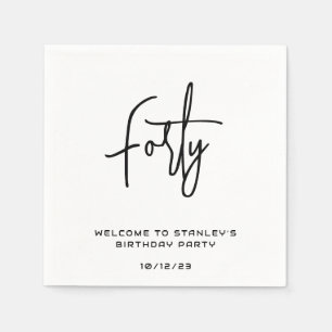 Serviette En Papier Mini Noir et Blanc Quarante Anniversaire