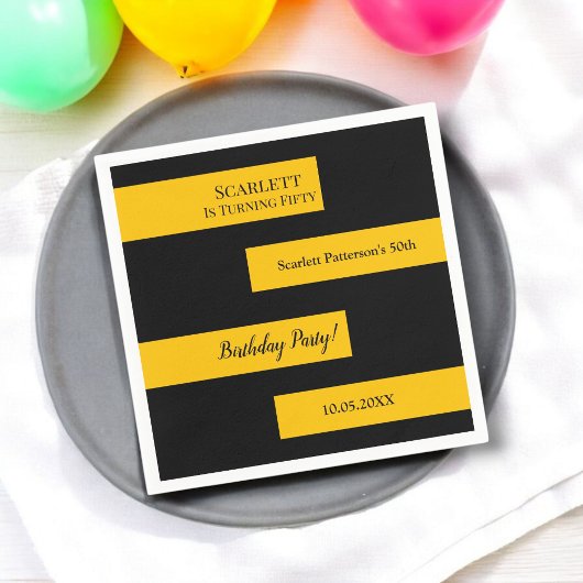 Serviette En Papier Mini noir et or élégant chic 50e anniversaire