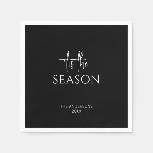Serviette En Papier Mini Noir Tis La Saison Fêtes De Noël (Devant)
