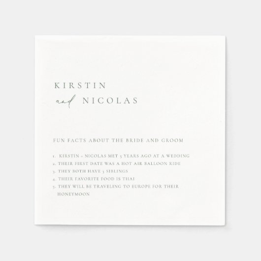 Serviette En Papier Mini Sage Vert Mariage Fun Facts Napkins (Devant)