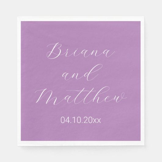 Serviette En Papier Mini-script Calligraphie Lavender Mariage Nap (Devant)