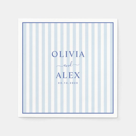 Serviette En Papier Minimal and Chic Blue French Personalized Wedding (Devant)