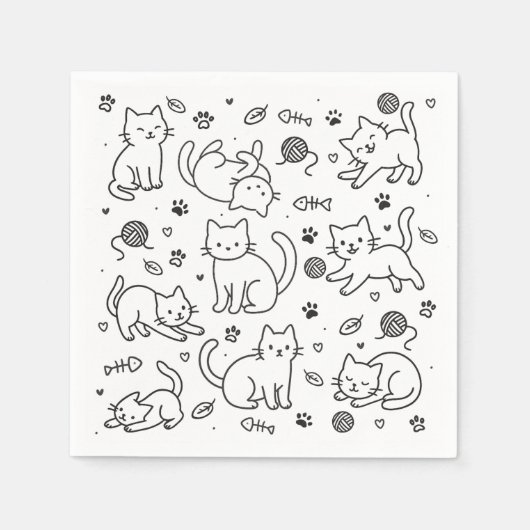Serviette en papier Minimal Cat Doodle (Devant)