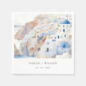 Serviette En Papier Minimal chic Santorini Grèce Mariage aquarelle (Devant)