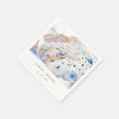 Serviette En Papier Minimal chic Santorini Grèce Mariage aquarelle (Coin)