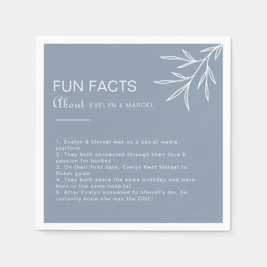 Serviette En Papier Minimal Dusty Blue Trivia Fun Facts Mariage (Devant)