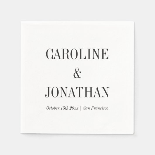 Serviette En Papier Minimal Elegant Black White Serif Wedding Names (Devant)