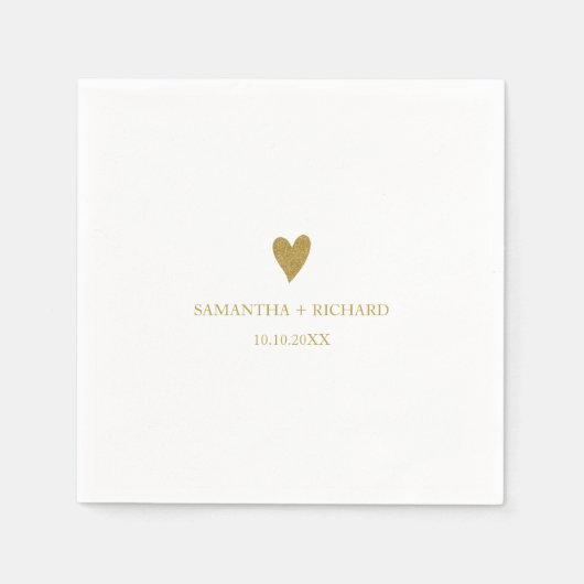 Serviette En Papier Minimal Élégant Gold Heart Mariage Personnalisé (Devant)