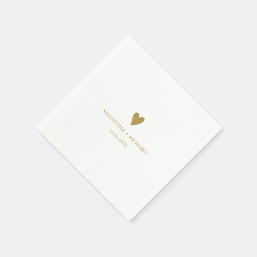 Serviette En Papier Minimal Élégant Gold Heart Mariage Personnalisé (Coin)