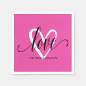 Serviette En Papier Minimal Elegant Heart sur rose chaud (Devant)