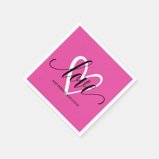 Serviette En Papier Minimal Elegant Heart sur rose chaud (Coin)