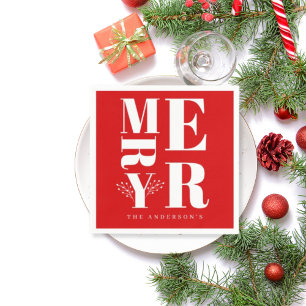 Serviette En Papier Minimal Élégant Rouge Blanc Joyeux Noël