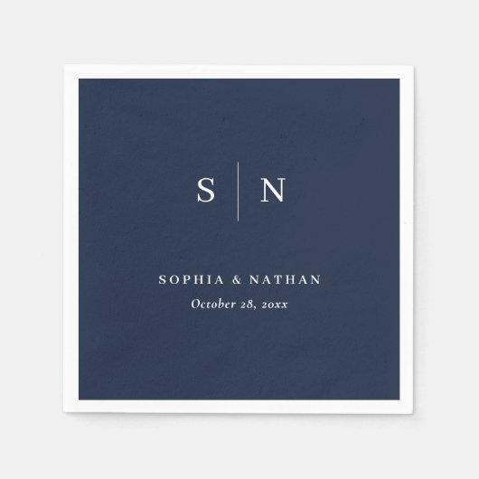 Serviette En Papier Minimal et chic | Mariage bleu foncé de la marine (Devant)