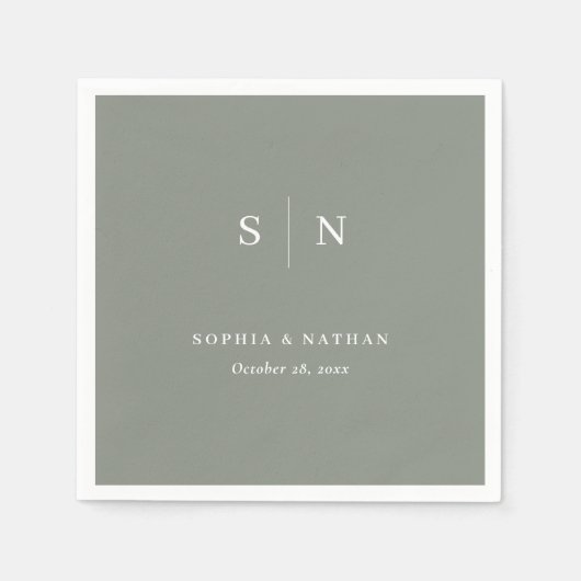Serviette En Papier Minimal et chic | Mariage vert Sage (Devant)