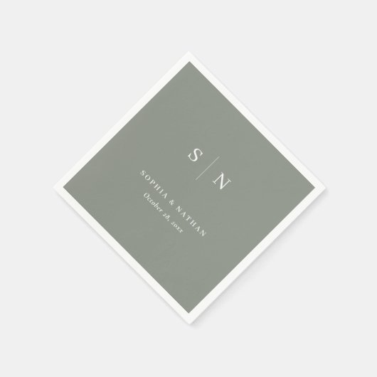 Serviette En Papier Minimal et chic | Mariage vert Sage (Coin)