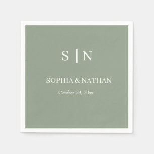 Serviette En Papier Minimal et chic   Sage Green et Mariage blanc