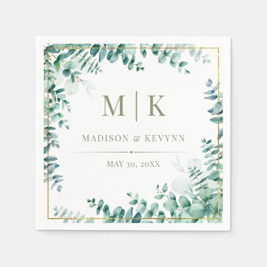 Serviette En Papier Minimal et chic | Serviettes Mariage Eucalyptus (Devant)