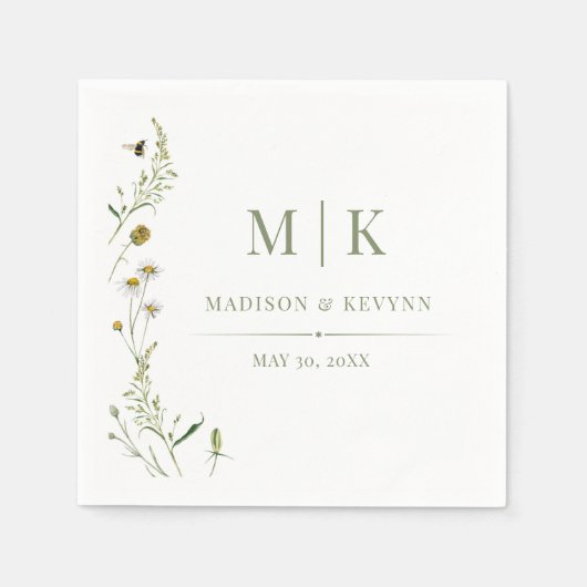Serviette En Papier Minimal et chic | Serviettes Mariages florales (Devant)
