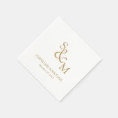 Serviette En Papier Minimal Gold Script Monogram Wedding (Coin)