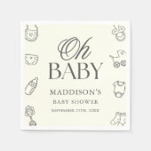 Serviette En Papier Minimal Hand Drawn Gender Neutral Baby Shower (Devant)