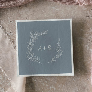 Serviette En Papier Minimal Leaf   Blue and White Monogram Wedding