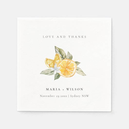 Serviette En Papier Minimal Lemon Botanical Boho Love Merci Mariage (Devant)