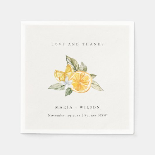 Serviette En Papier Minimal Lemon Botanical Boho Love Merci Mariage (Devant)