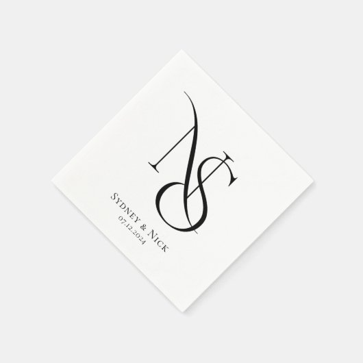 Serviette En Papier Minimal moderne | Monogramme Mariage (Coin)
