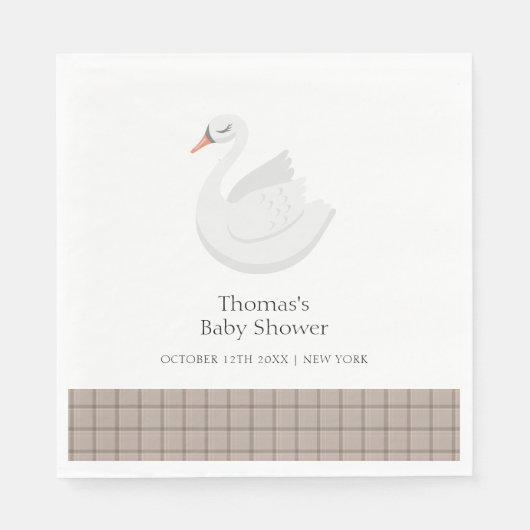 Serviette En Papier Minimal moderne Swan Plaid En vichy Baby shower ga (Devant)