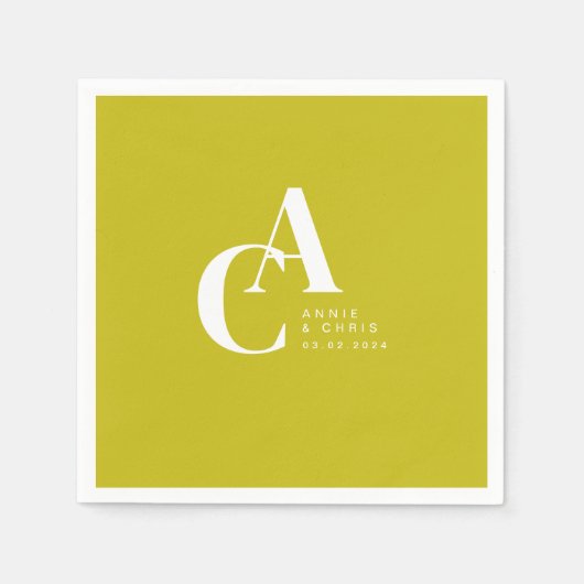 Serviette En Papier Minimal, Monogramme, Limette, Mariage (Devant)