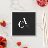 Serviette En Papier Minimal, Monogramme, Noir, Mariage (En situation)