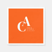 Serviette En Papier Minimal, Monogramme, Orange, Mariage (Devant)