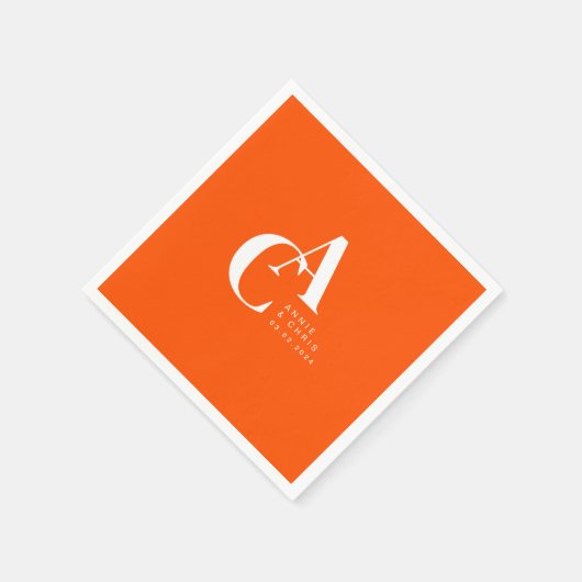 Serviette En Papier Minimal, Monogramme, Orange, Mariage (Coin)