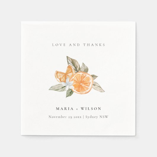 Serviette En Papier Minimal Orange Botanique Aimer Merci Mariage (Devant)