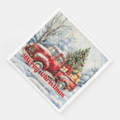 Serviette En Papier Minimal red truck Christmas scene rustic napkins (Coin)